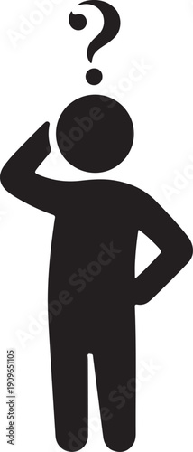 PrintBlack Silhouette of a Person Thinking with a Question Mark Over Their Head