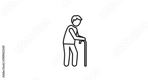 Line drawing of an elderly man with a cane simple silhouette