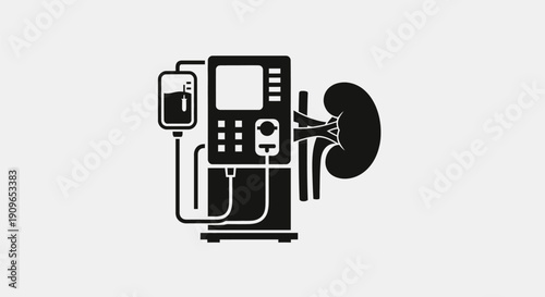 Medical device with kidney and blood bag connected for dialysis treatment process 4y7 (121)