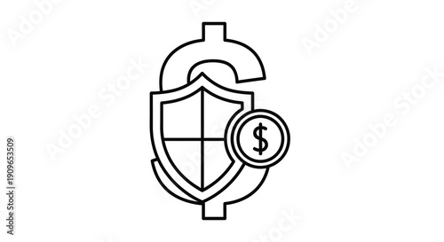 Financial security icon featuring a shield and coin silhouette