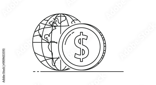 Global finance concept with a dollar sign linear silhouette