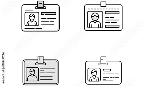 Identification card template line icon set with profile badge and personal information concept
