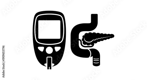 Glucose meter connected to pancreas illustration 4y7 (140) for medical purposes