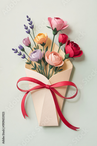 Pop Art Style Paper Flower Bouquet Valentine Illustration