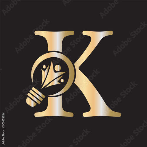 Initial Light Bulb Graduation Logo combine with letter K vector template