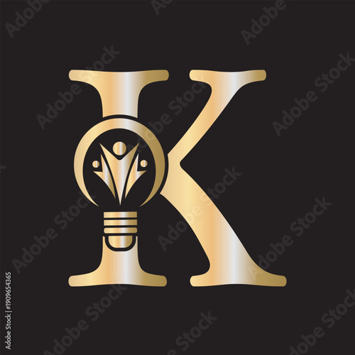 Initial Light Bulb Graduation Logo combine with letter K vector template