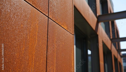 Corten steel facade panel texture with rusted orange weathered metal