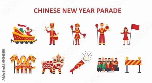 Vector illustration set of elements for a Chinese New Year Parade