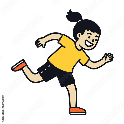 Happy little girl running with energetic smile and playful movement