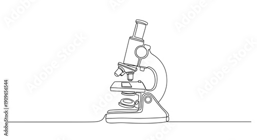 Continuous line drawing of vintage microscope on white background. no editable stroke