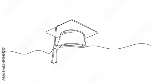 Graduation cap outline with tassel celebrating academic achievement. no editable stroke