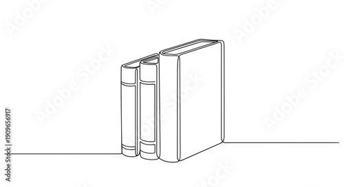 Minimalist line drawing of three books on shelf. no editable stroke