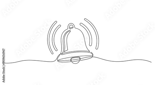 Continuous line drawing of ringing bell with sound waves. no editable stroke