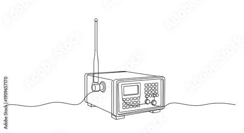 Outline drawing of a signal analyzer with antenna and control panel. no editable stroke
