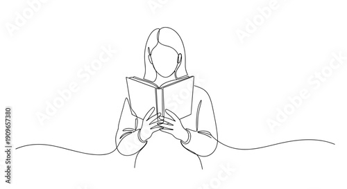 Continuous line drawing of female reading book. no editable stroke
