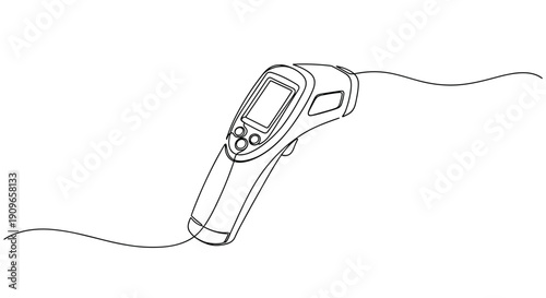 Outline of infrared thermometer with lcd display and cable. no editable stroke