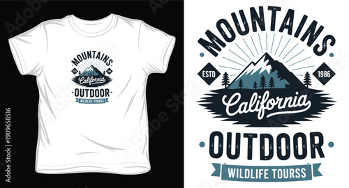 California outdoor mountains wildlife tours vintage badge t-shirt design