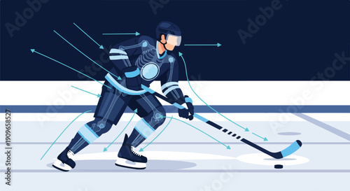 Professional ice hockey player in action, illustrating speed, performance, and technological integration in modern sports on the ice rink.