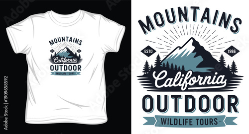 California outdoor mountains wildlife tours vintage badge t-shirt design