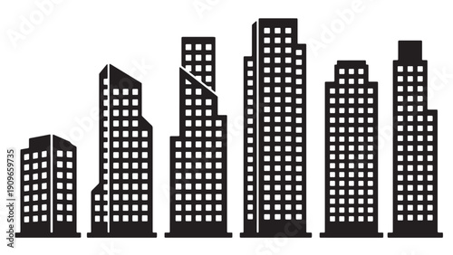 City skyline silhouette vector for urban development presentations, real estate marketing materials, metropolitan business branding, architectural firm graphics, and downtown district promotion