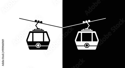 Cable Car Icon in Black and White.