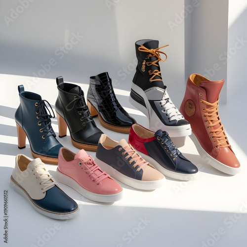 a vibrant and stylish arrangement of fashion shoes