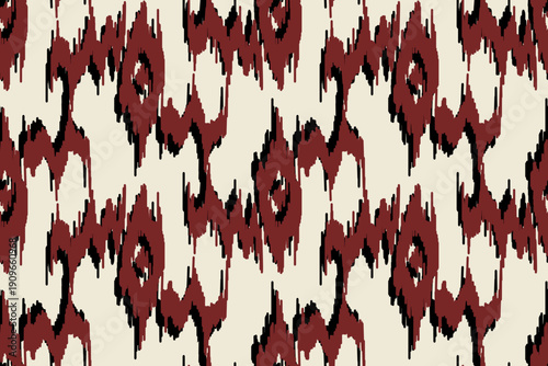 Seamless ikat pattern with geometric ethnic motifs. Abstract tribal background for wallpaper, textiles, traditional bohemian, Design for wallpaper, fabric, clothing, carpet, textile, batik