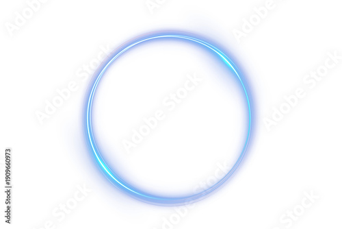Blue neon swirl ring PNG featuring luminous circular line, bright halo and transparent background for sci-fi, music, and futuristic artworks