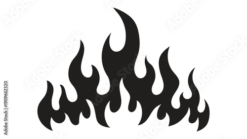 Black flame silhouette vector, stylized fire graphic design element, hot rod, danger symbol icon