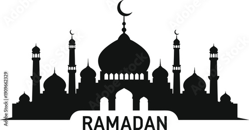 Ramadan mosque architecture silhouette with minarets and domes muslim faith holy month celebration Islamic culture greeting