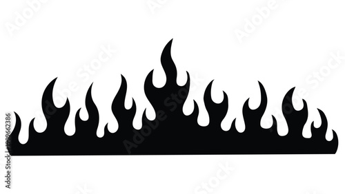 Fire flames silhouette vector, dynamic hot rod border element, perfect for tattoo designs, racing themes, or energetic graphic backgrounds.