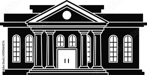 Illustration of a classic building with columns and pediment
