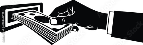 A hand exchanging money in a secretive manner