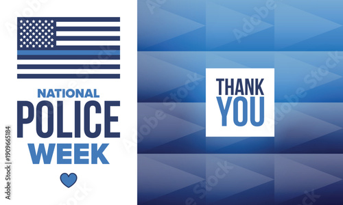 National Police Week in May. Celebrated annual in United States. In honor of the police hero. Police badge and patriotic elements. Officers Memorial Day. Poster, card, banner. Vector illustration