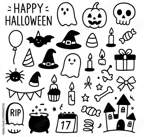 Spooky Halloween Outline Icon Set – Minimal Thin Line Vector Collection