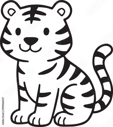 Cute cartoon tiger isolated on white background