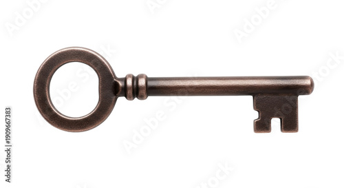 Fotografie Antique bronze key PNG isolated on transparent background, vintage metal skeleto