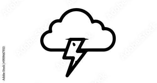 Simple thunderstorm icon with bold black outlines on white backgrounds