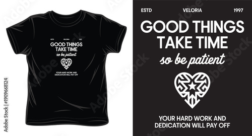 Patience and hard work motivational t-shirt graphic with bold sans serif and script fonts