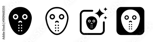 Hockey mask icon in black isolated on transparent background PNG vector illustration representing horror fear pop culture and protective sports gear