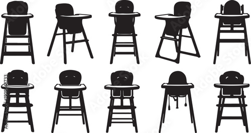 Collection of baby high chairs in various positions shown