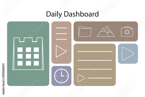 Daily Productivity Dashboard Interface with Calendar, Tasks, and Media Planning Widgets