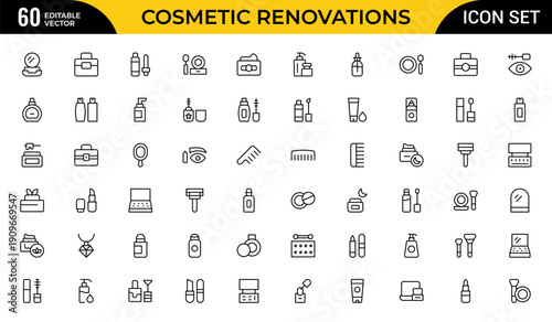 Cosmetic Renovations Line Icon Set – Professional Minimal Outline Icons Collection with Modern Editable Vector Elements for Construction and Home Improvement Projects