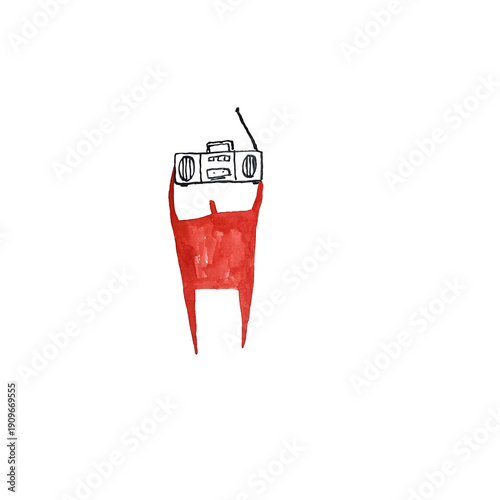 Watercolor hand paint cartoon isolated illustration. Watercolor people. A man with recorder. Music festival. Illustrations for books, magazines and advertisements.