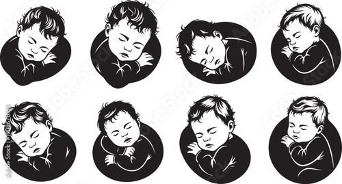 Sleeping Baby Illustrations in Black and White Style