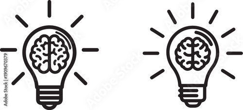 Strategy planning icon with brain bulb ideas for business solutions