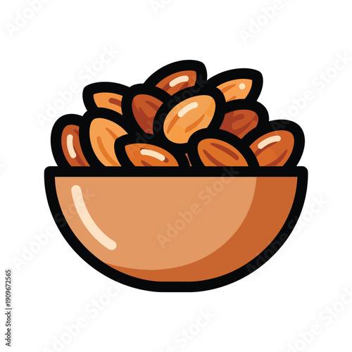 Illustration of almonds in a bowl from a front viewpoint showcasing food in a kitchen environment