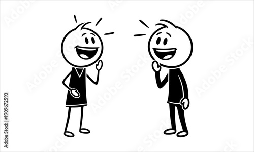 Two stick figures communicating with speech bubbles above their heads, discussion