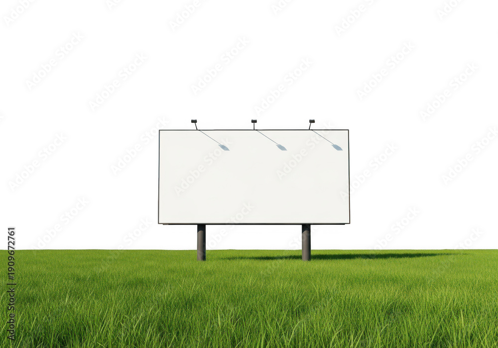 Obraz premium Blank billboard on a green grassy field isolated on transparent background
