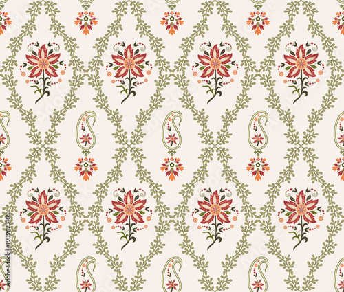 Vector Hand drawn colourful geometric flowers Motifs African boho paisley, seamless patterns with floral for fabric Ethnic Indian Pattern, textiles, clothing, wrapping paper, backdrop, banner.
